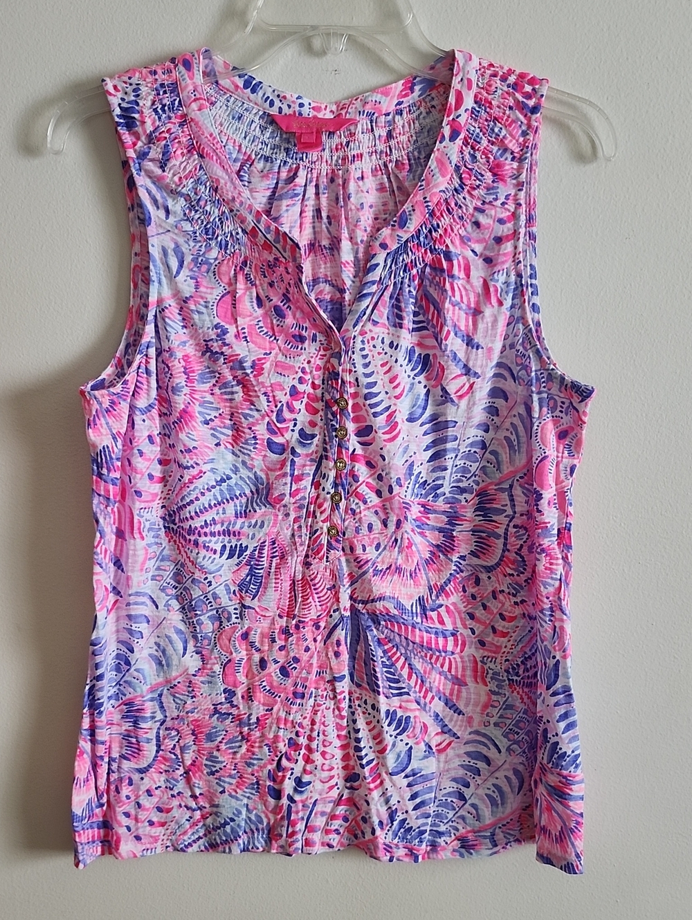Lilly Pulitzer Pink Multi-Color Sleeveless Printed Cotton Tank Top